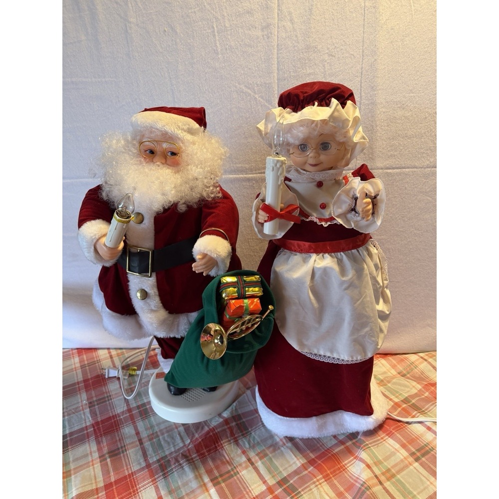 Set of Mr and Mrs Clause Motionettes Animated Christmas Figures Tested Works